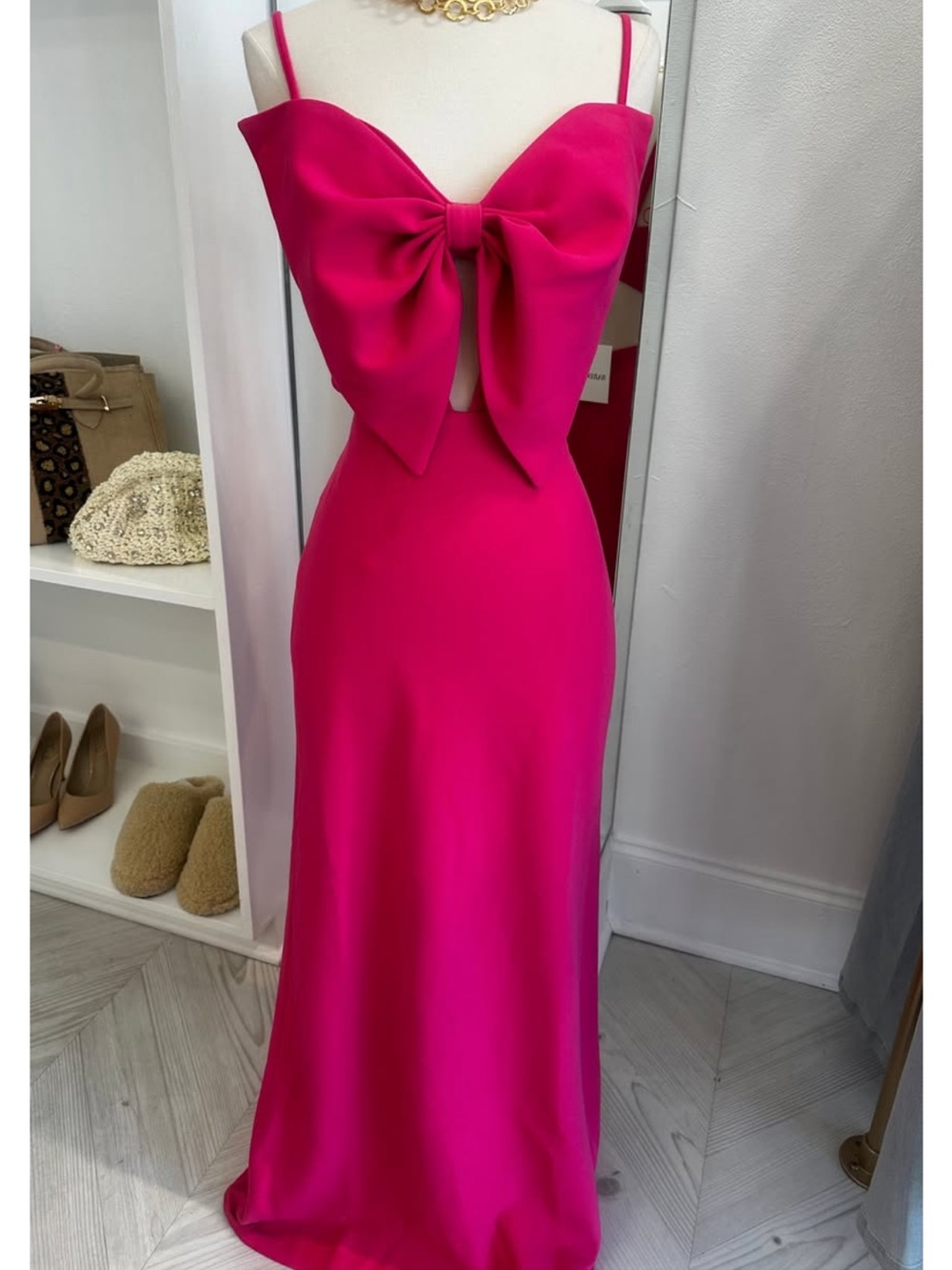 Bardot Hot Pink Bow-Front Evening Dress